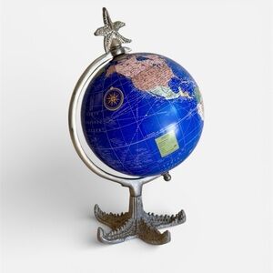 Nautical Blue and Silver Globe with Starfish Stand